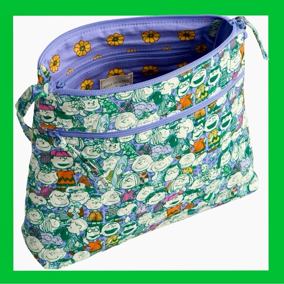 NWT! VERA BRADLEY X PEANUTS CROSSBODY MULTI ZIPPER POCKETS BAG W ADJ. STRAP. NEW - Picture 2 of 16